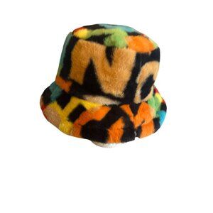 Multicolor Faux Fur Bucket Hat Streetwear Festival Colorful